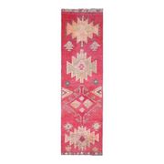 1970s vintage Turkish hand-knotted wool cotton pink runner rug 80x289