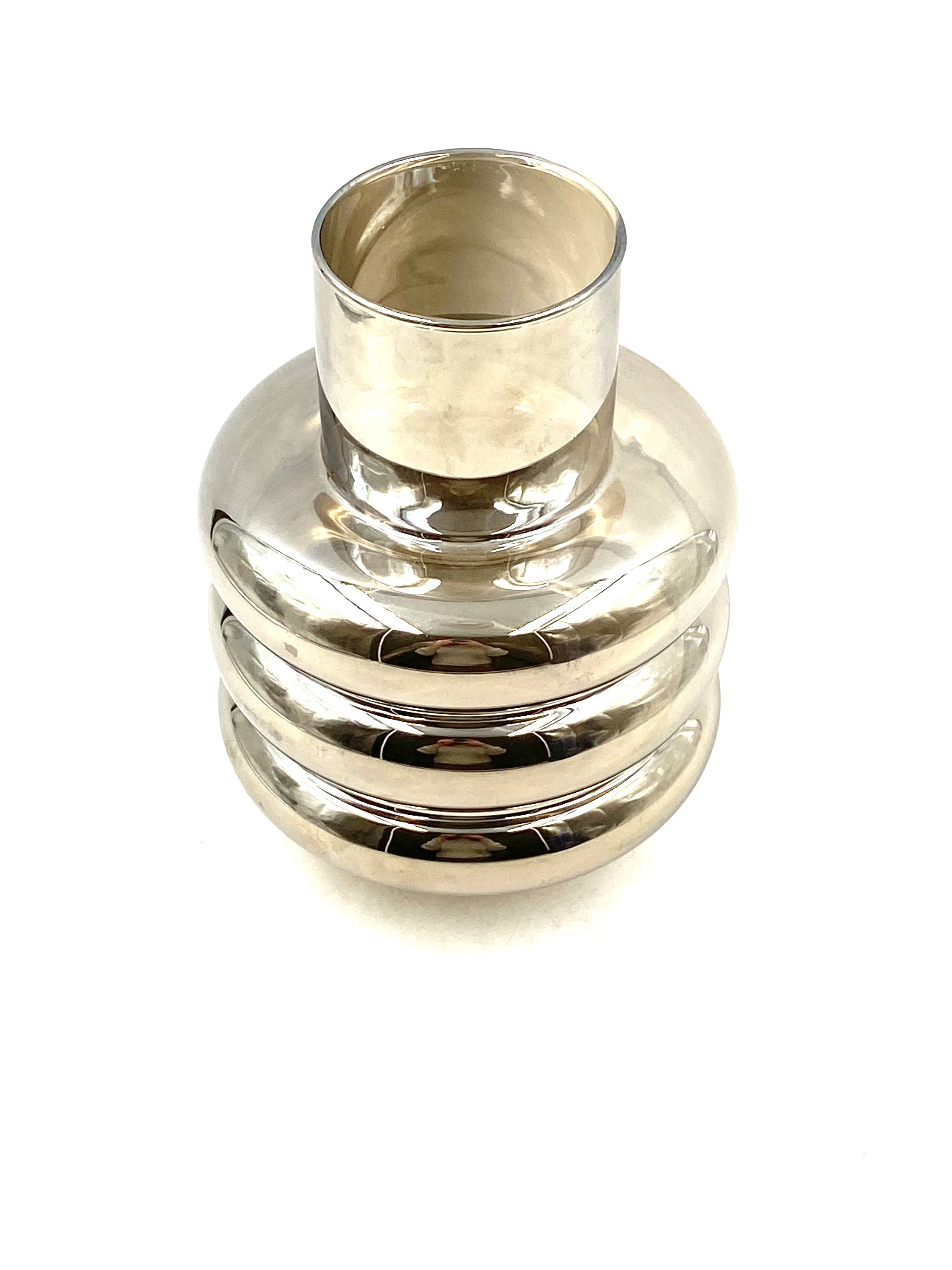 Chromium-plated thin glass vase, Italy 1990s