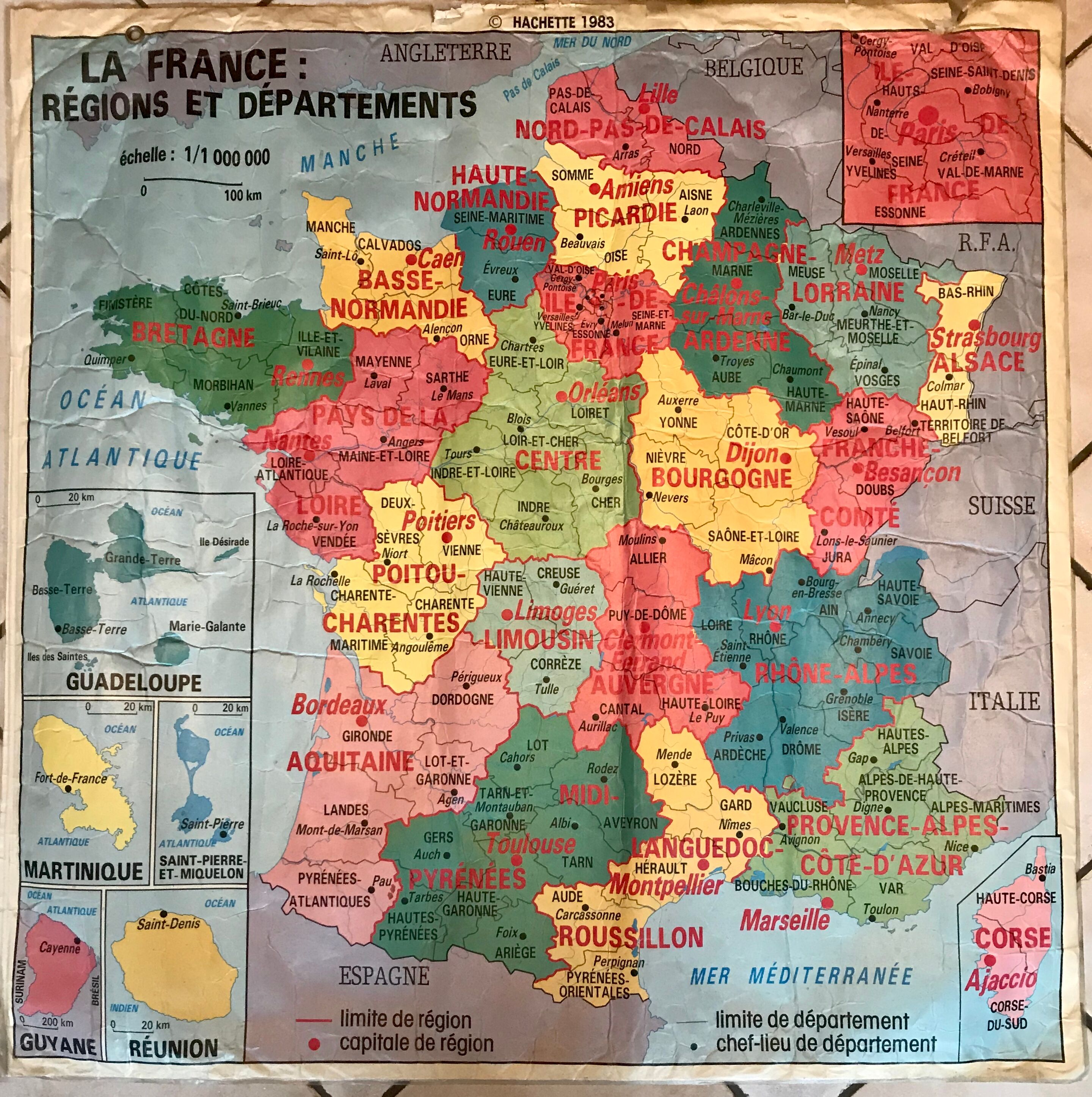 School map of france agriculture & livestock and administrative france 50s-60s