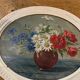 Tableau ancien bouquet de fleurs anémones encadré et signé Ch. Girardin