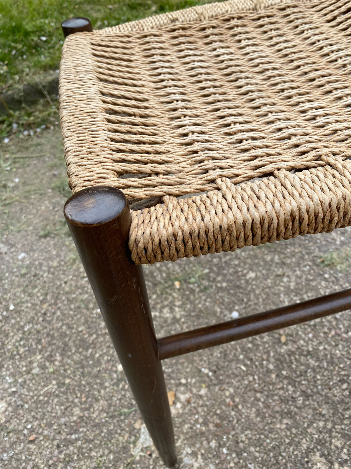 Vintage wooden stool and rope