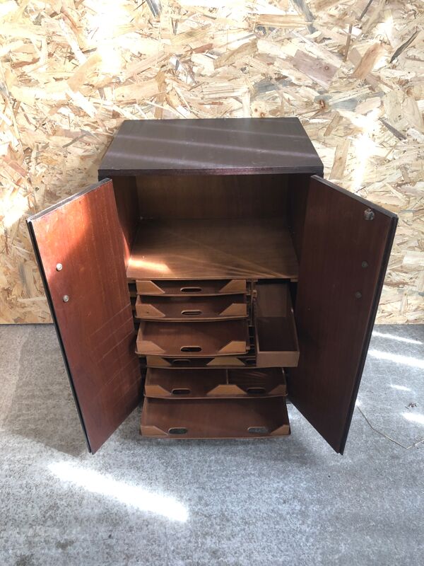 Ancien Meuble Hifi Vinyle Placage Bois + Tiroirs Intérieurs Audio Vintage