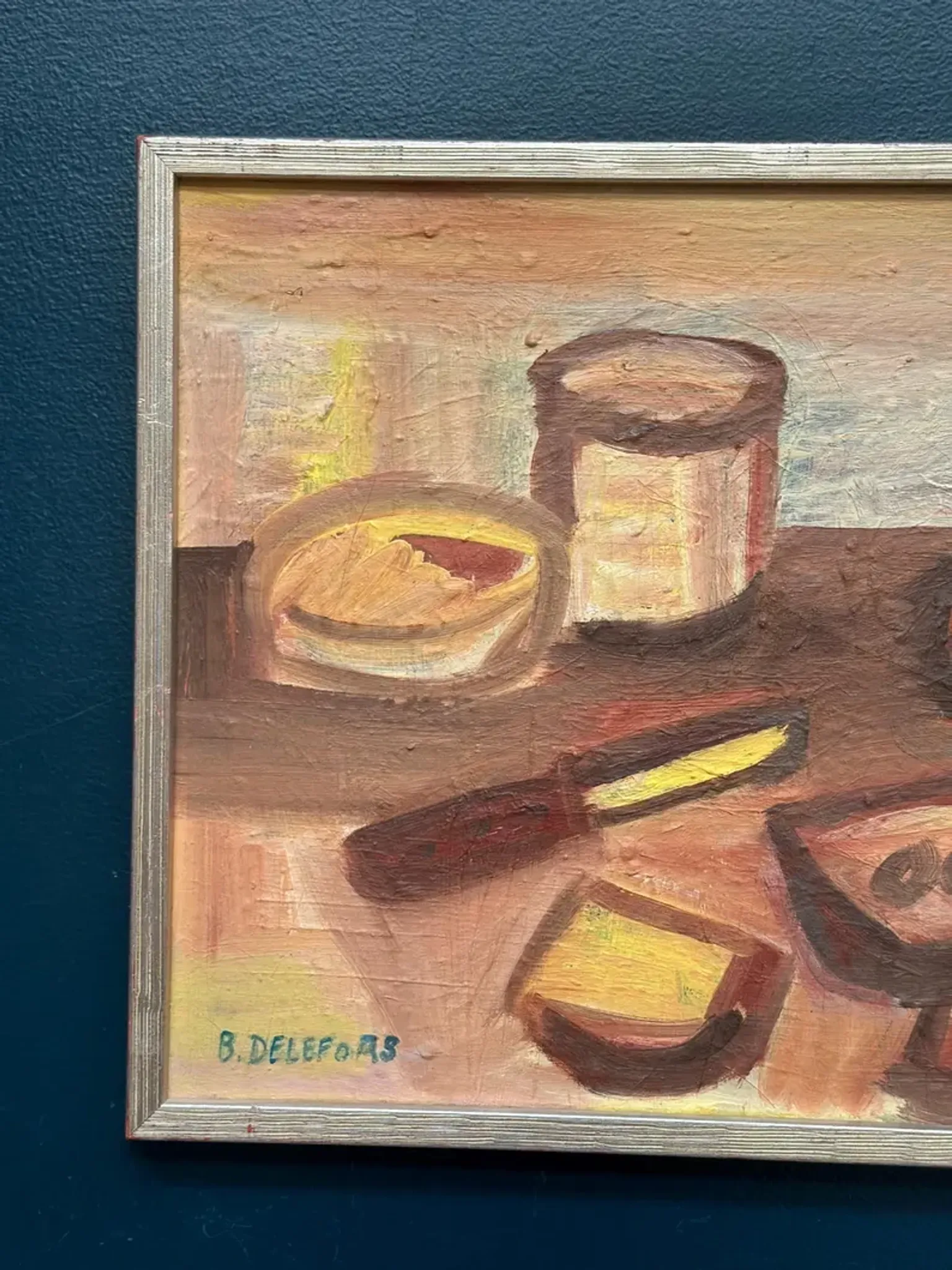 Original Swedish Oil on Canvas – "Breakfast" by Bengt Delefors – Signed "B. Delefors" – Vintage & Framed – 49 × 40 cm (19.3" × 15.7")