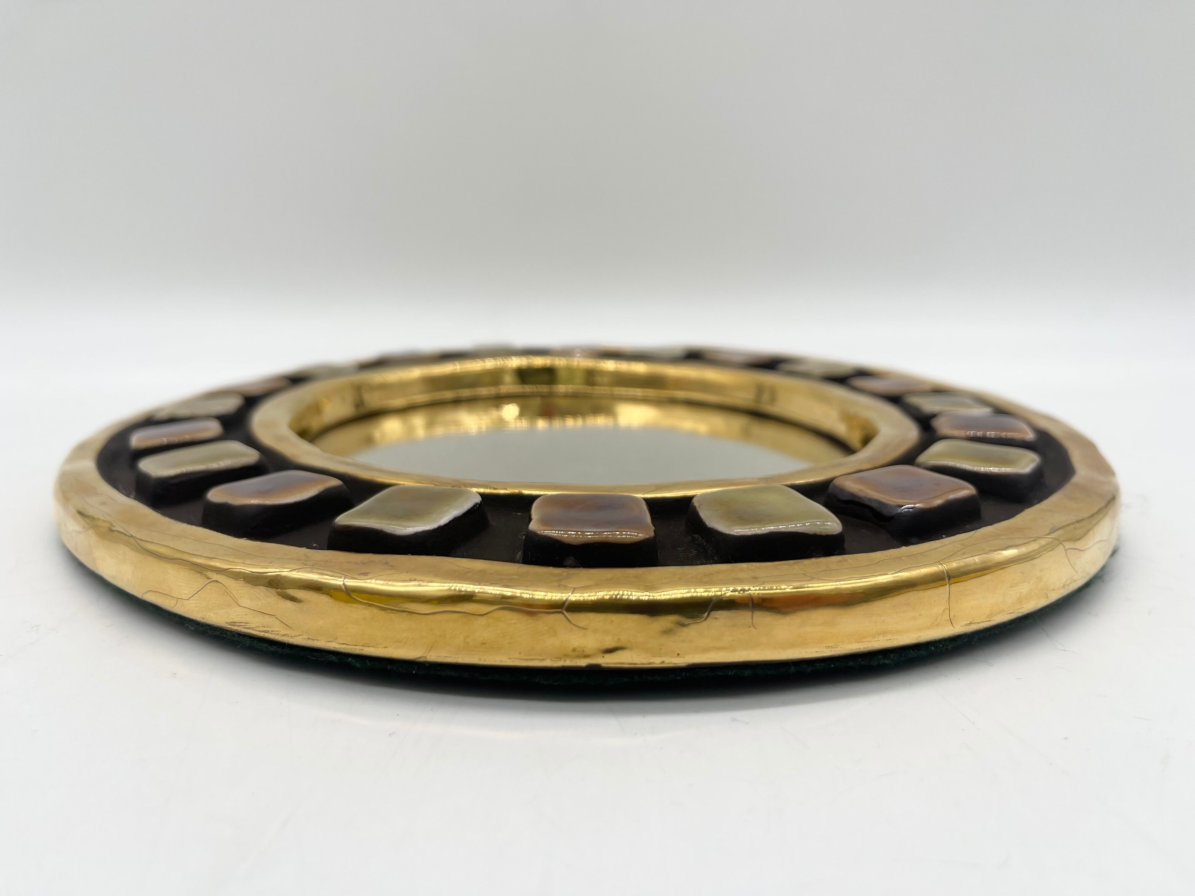Golden ceramic mirror by Mithé Espelt 1960 24cm