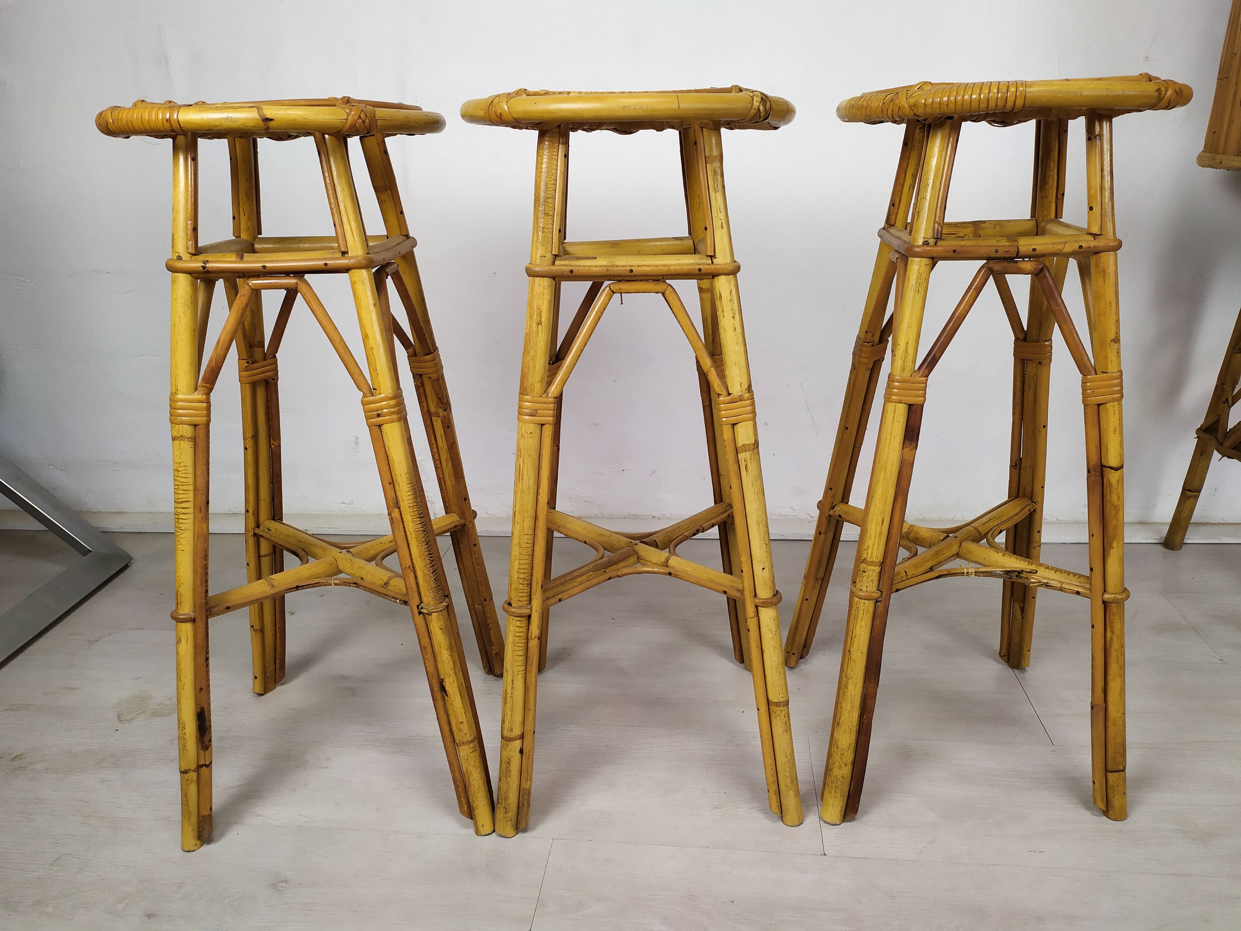 Vintage rattan bar and stools