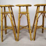 Vintage rattan bar and stools
