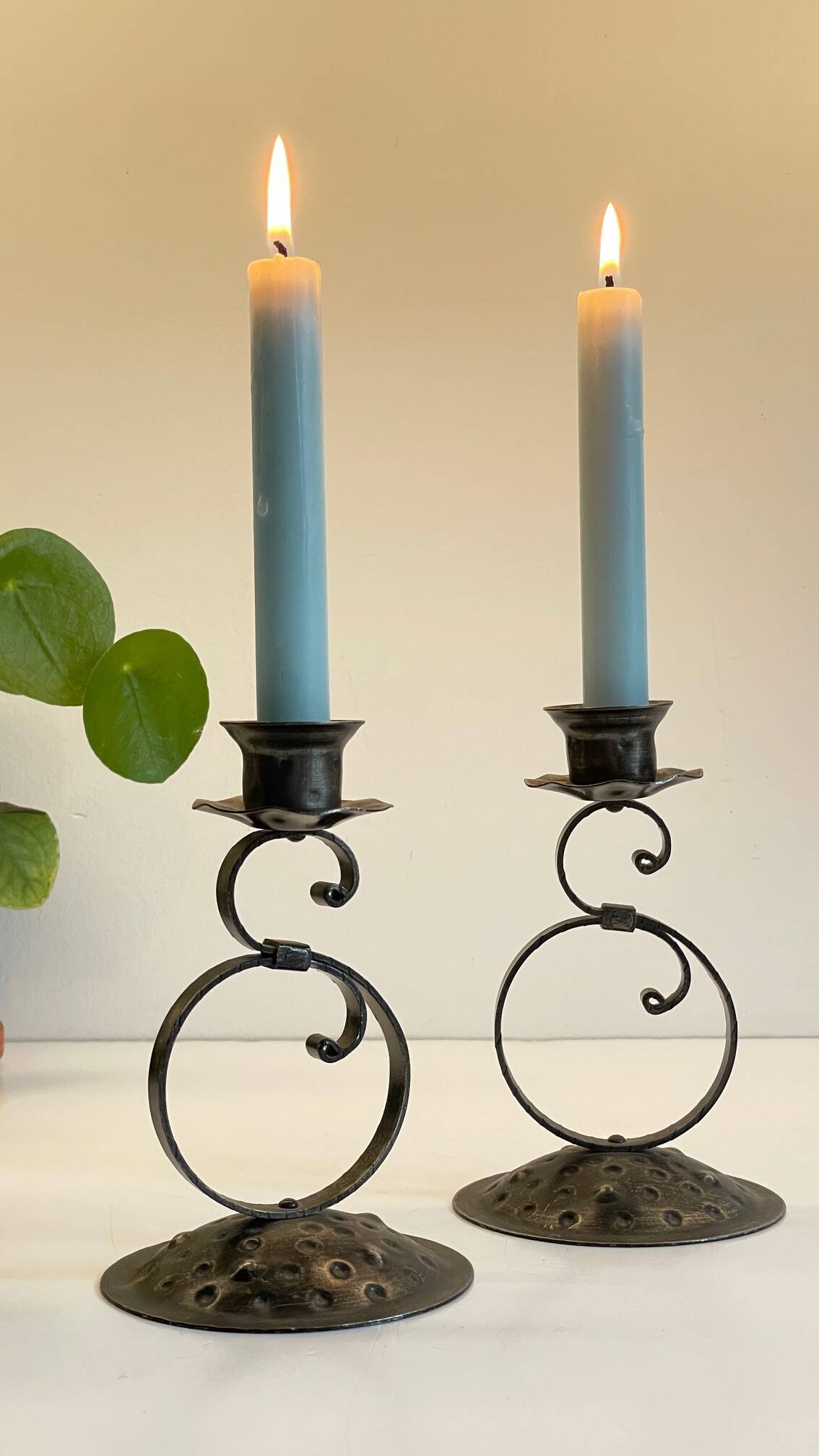 Vintage Black Patina Metal Candlesticks