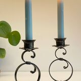 Vintage Black Patina Metal Candlesticks
