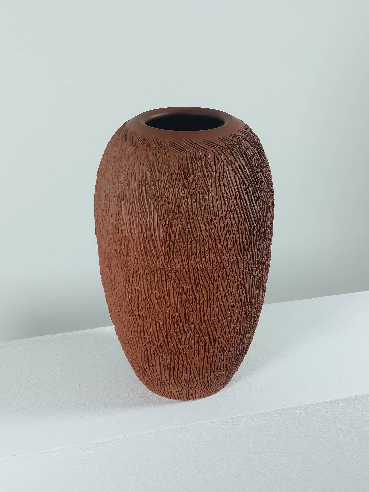Vintage mid-century brutalist sgraffito ceramic vase