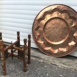 Moroccan copper table on wooden base