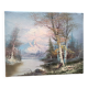 Vintage oil painting – Forest by the lake under a pastel sky