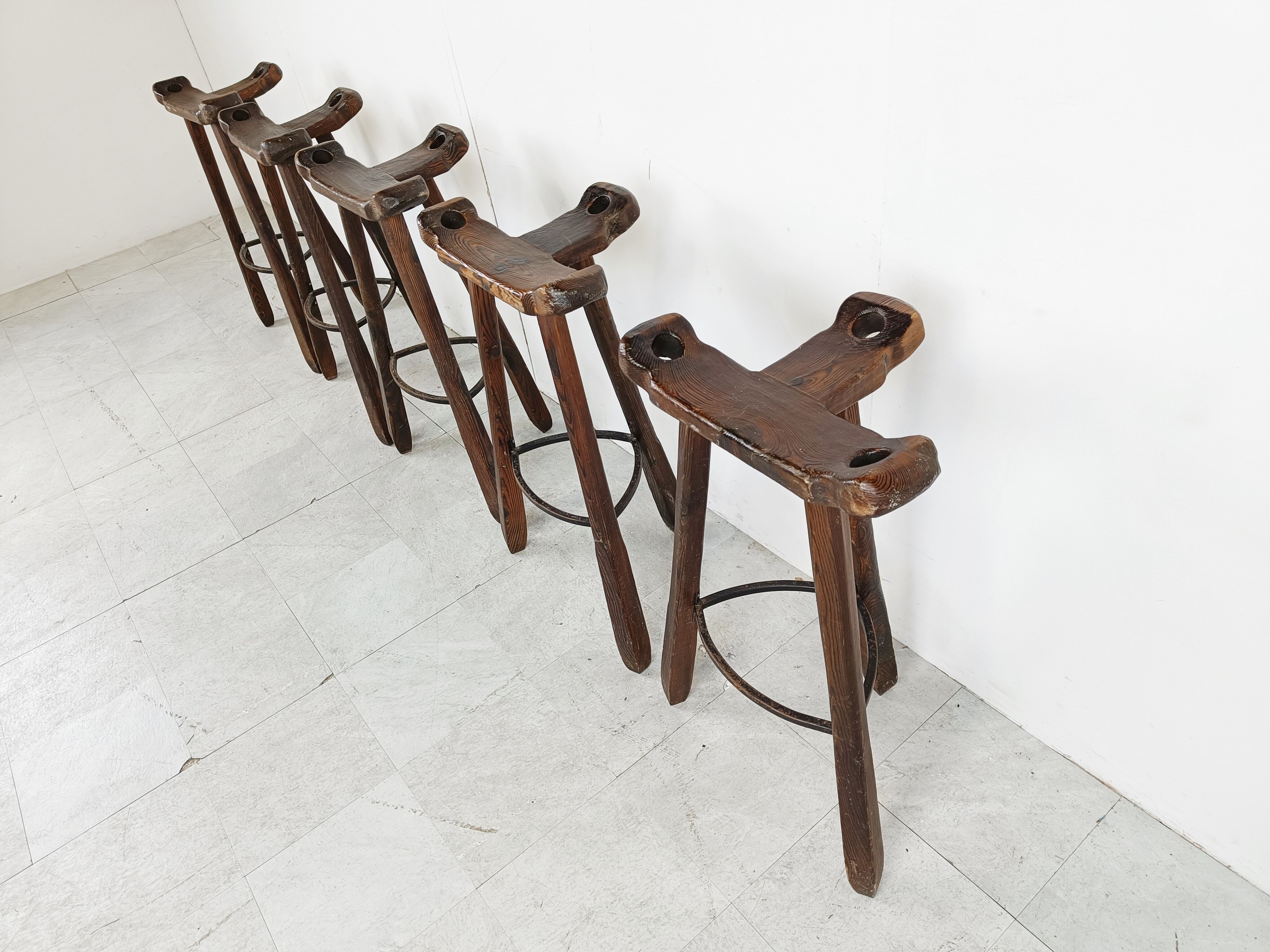 Mid century brutalist bar stools set of 5, 1960s