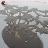 Table basse sculpturale en bronze et en verre