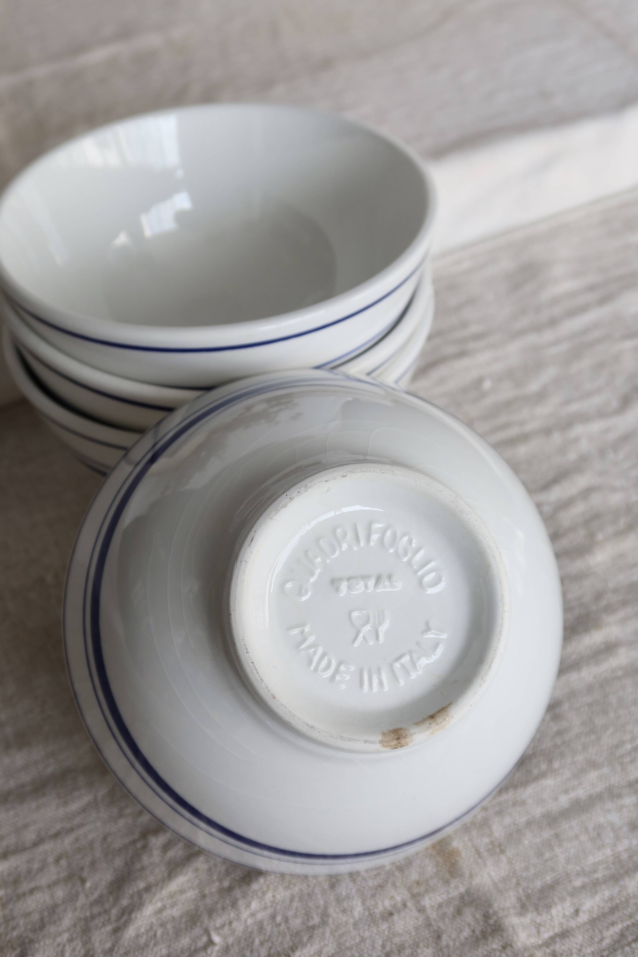 4 vintage Italian porcelain bowls – Blue bistro style border