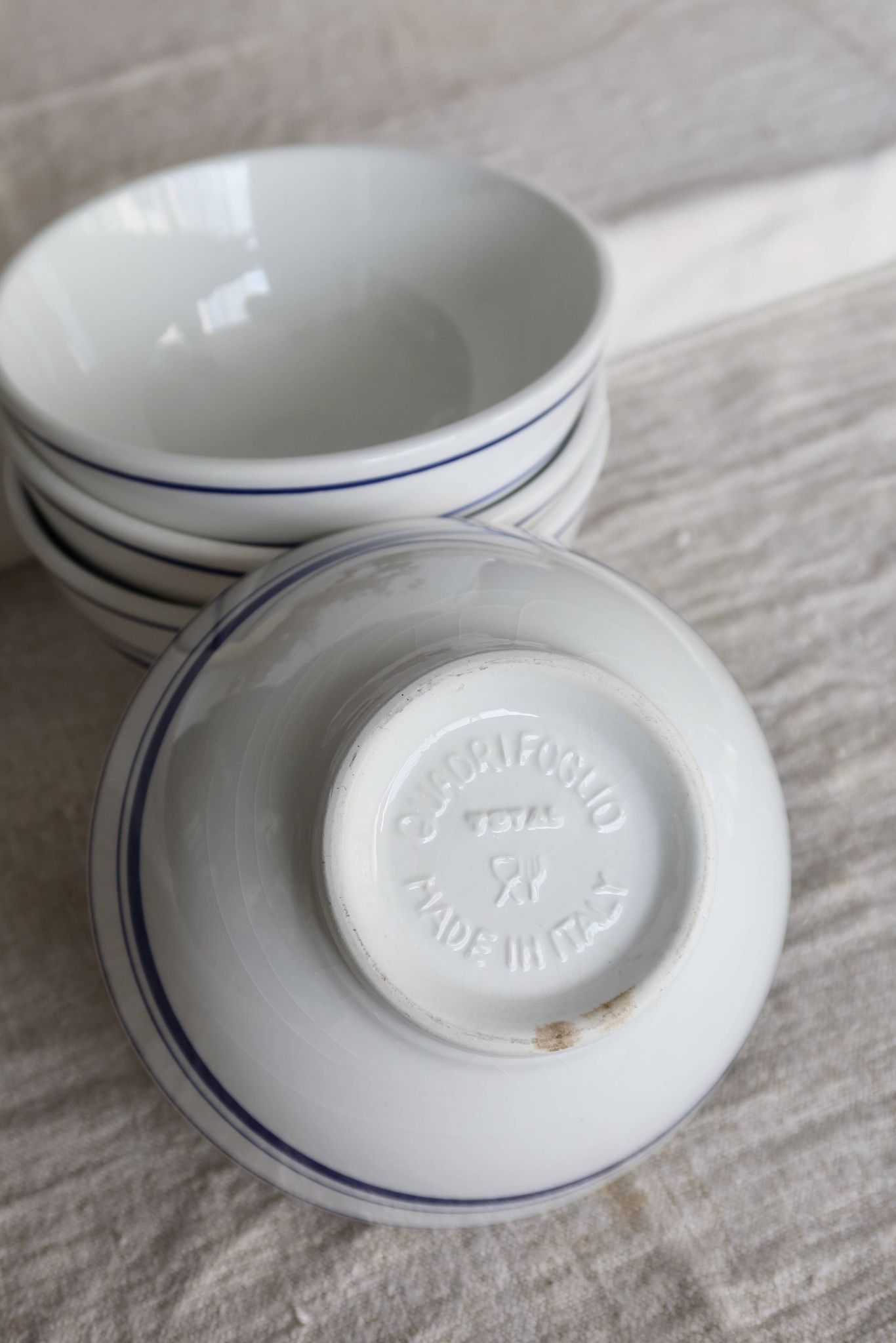 4 vintage Italian porcelain bowls – Blue bistro style border