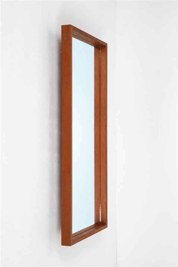 Minimalist teak wall mirror / Mid-century Danish modern design / 1960s / 1970s