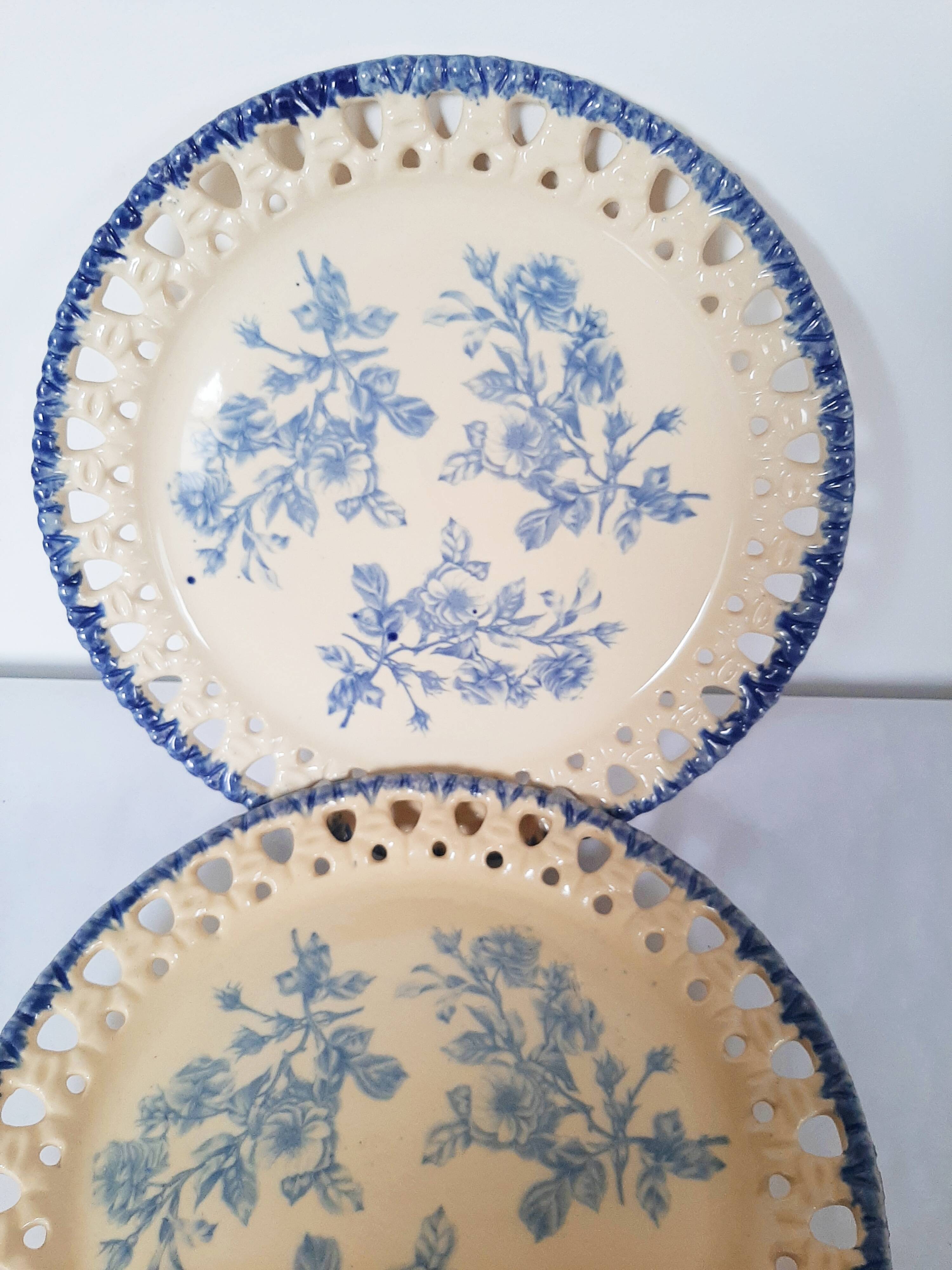 Decorative openwork plates with blue flowers
