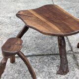 Vintage 1950s Brutalist Coffee Table and Two Stools
