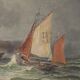 Painting "Entry to the Port in Rough Seas", oil on canvas, signed C. Demont – early 20th century