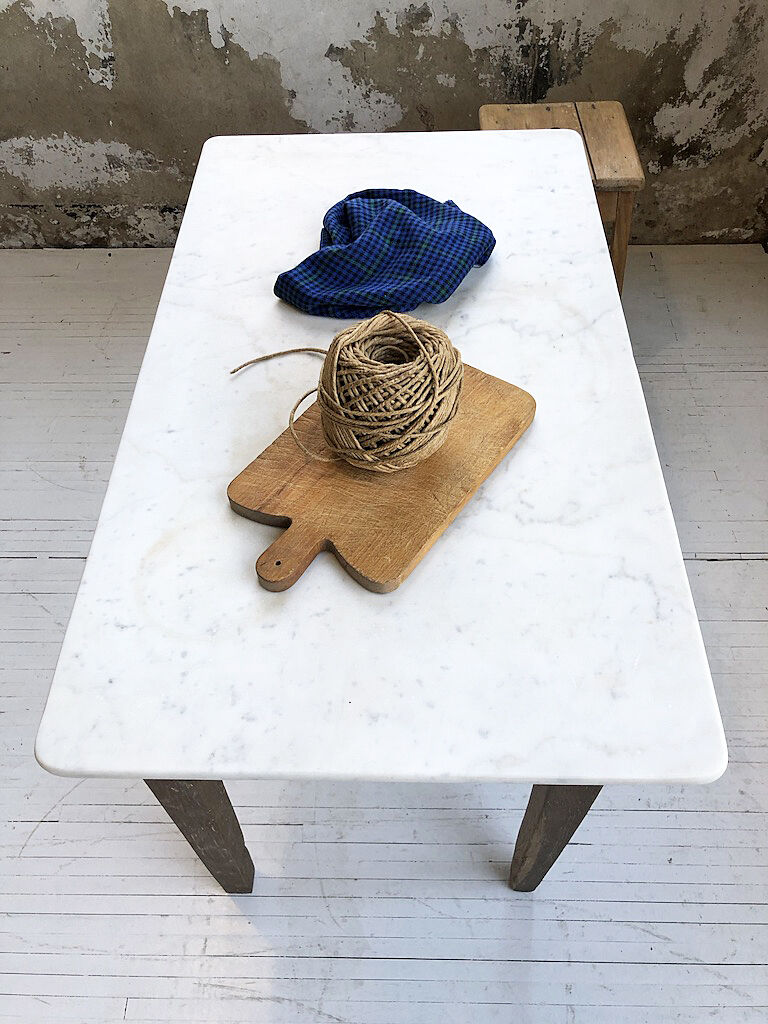 Oak and marble farm table