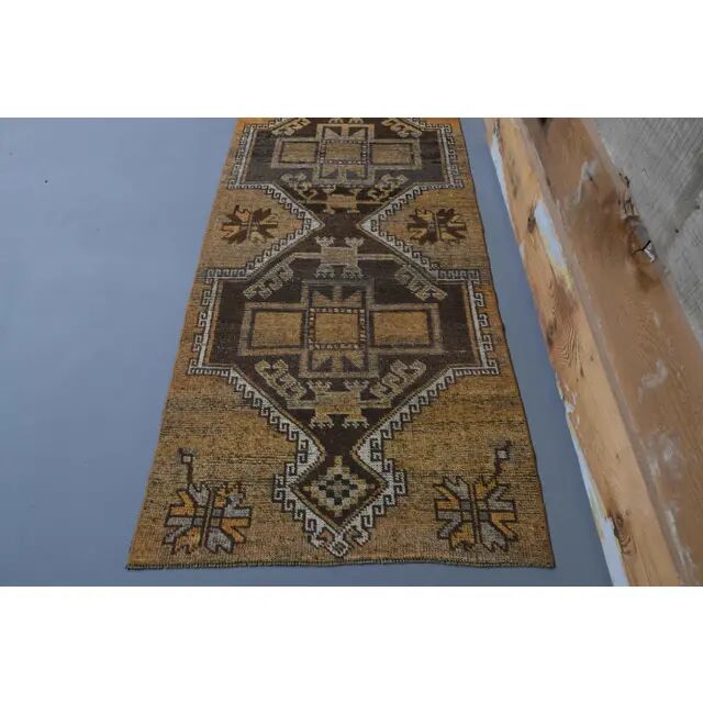 1970s vintage Turkish Oushak handmade wool runner 97x327