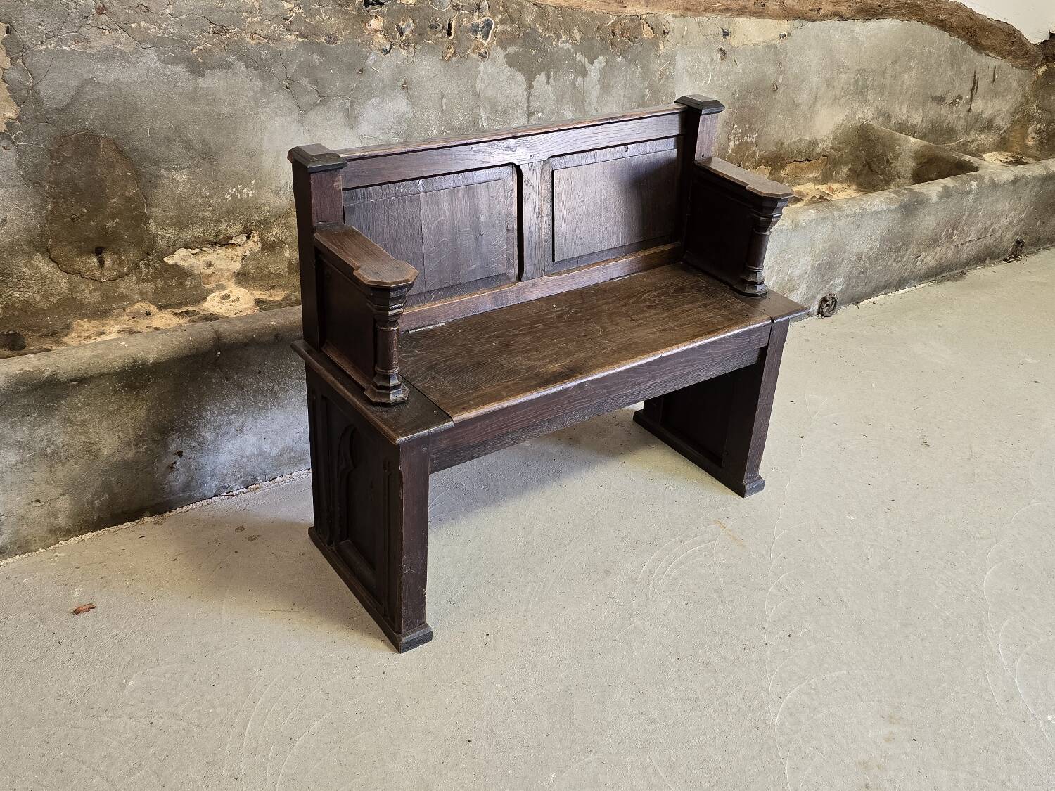 Small 19th century church chest bench in solid oak