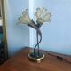 Double flower lamp Art Nouveau – Intertwined brass stems & art glass type