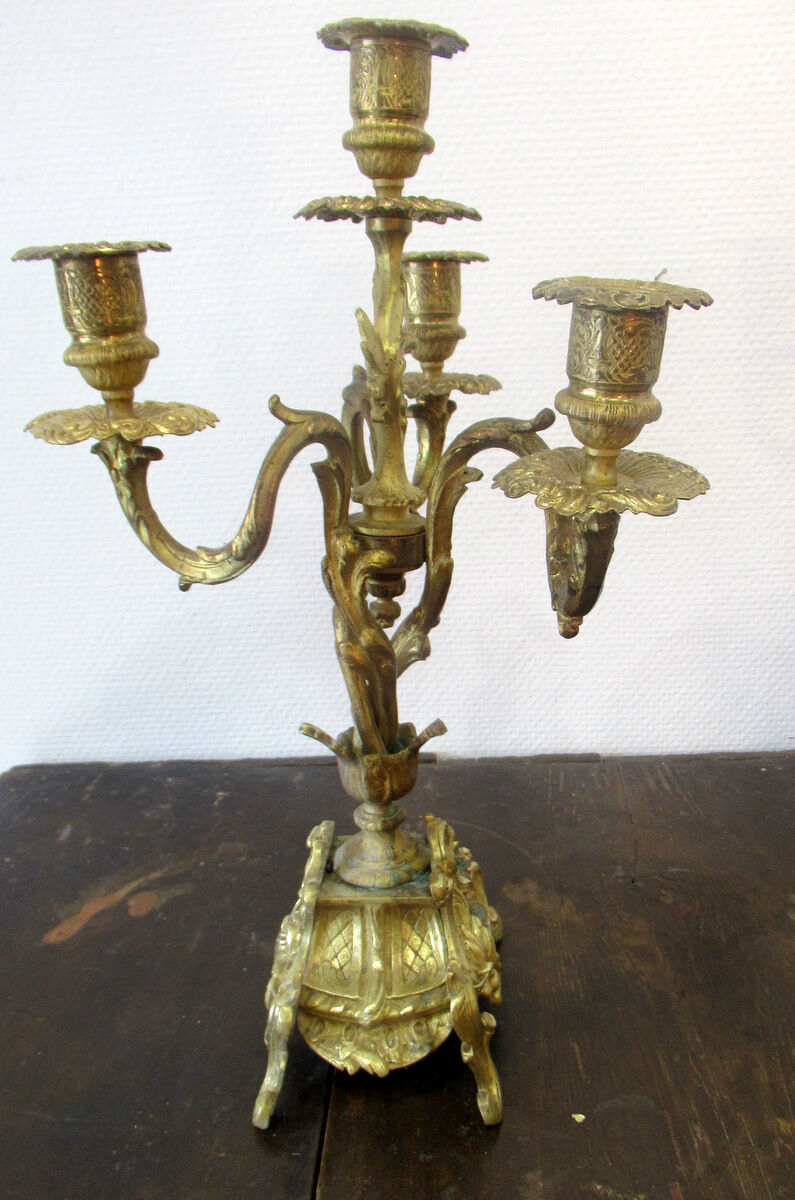 Pair of bronze candelabras and brass bobèches