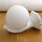 Vintage wall lamp with outstretched hand & opaline globe