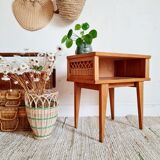 Bedside table wood and rattan compass feet