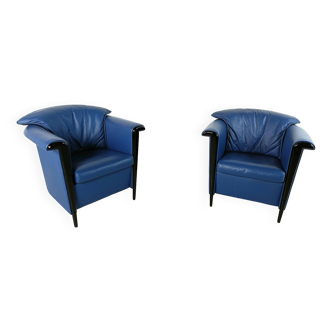 Pair of blue leather armchairs by Durlet, 1990s