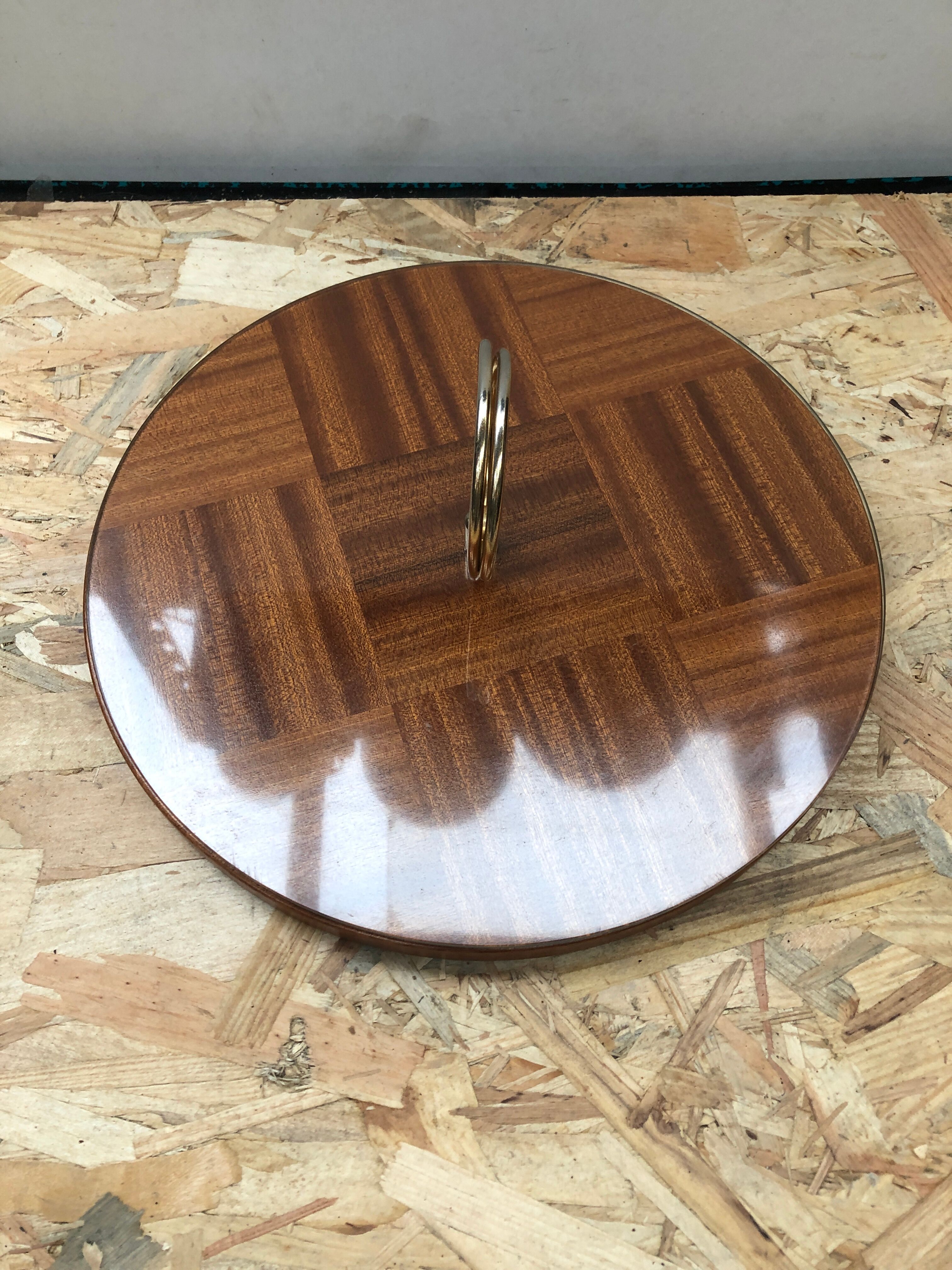 Old dish cheese platter wood + plexi + anse brass vintage kitchen