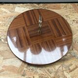 Ancien plat plateau fromage bois + plexi + anse laiton cuisine vintage