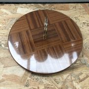 Ancien plat plateau fromage bois + plexi + anse laiton cuisine vintage