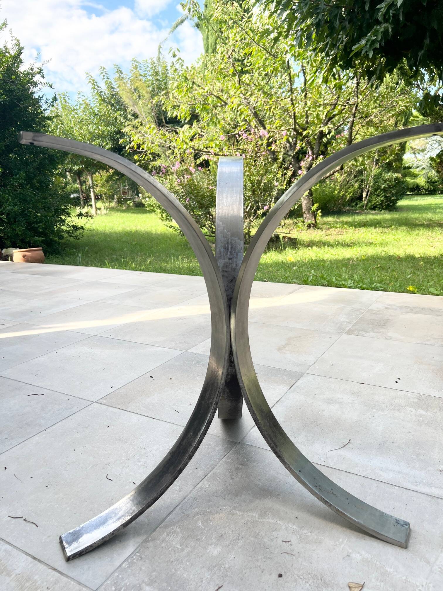 Oval dining table 1960-1970 smoked glass top and chrome base