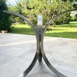 Oval dining table 1960-1970 smoked glass top and chrome base