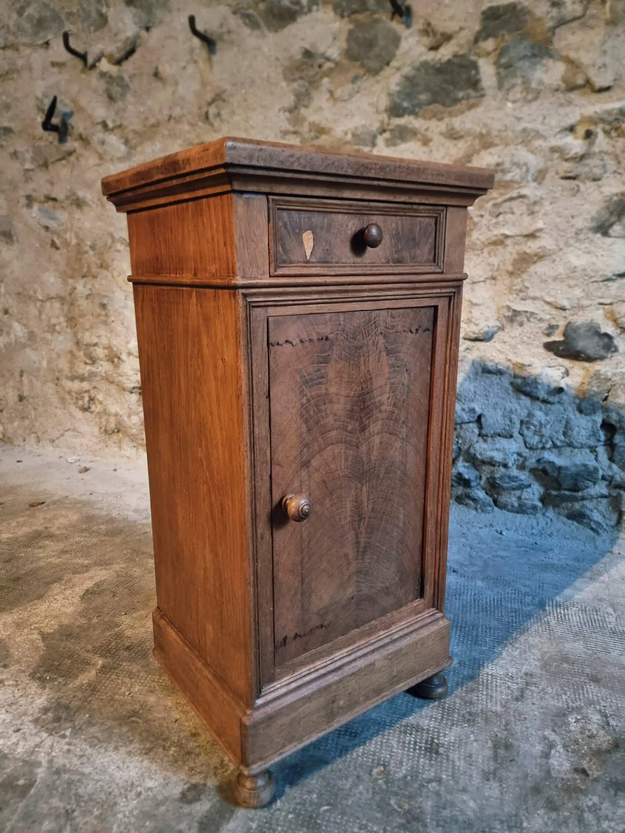 Antique French oak bedside table, early 20th century.