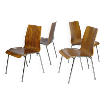 Chaises coquilles des années 1970 en teck et métal, ensemble de 4