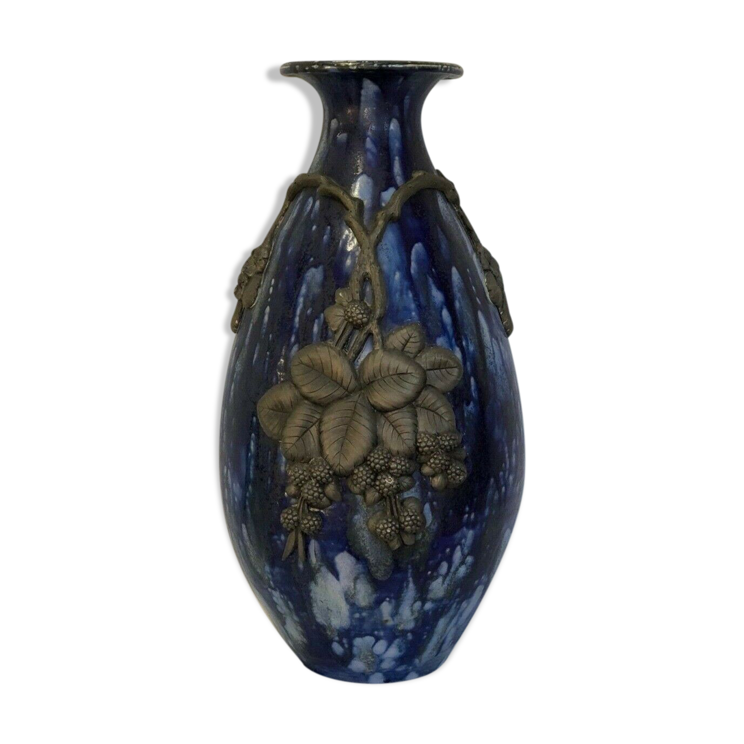 Roger Guerin vase piriform gres a cheze etain ronce mure feuille fleur