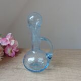 Ensemble Petits Huilier et Vinaigrier en Verre Bullé et Soufflé Bleu Signé Biot