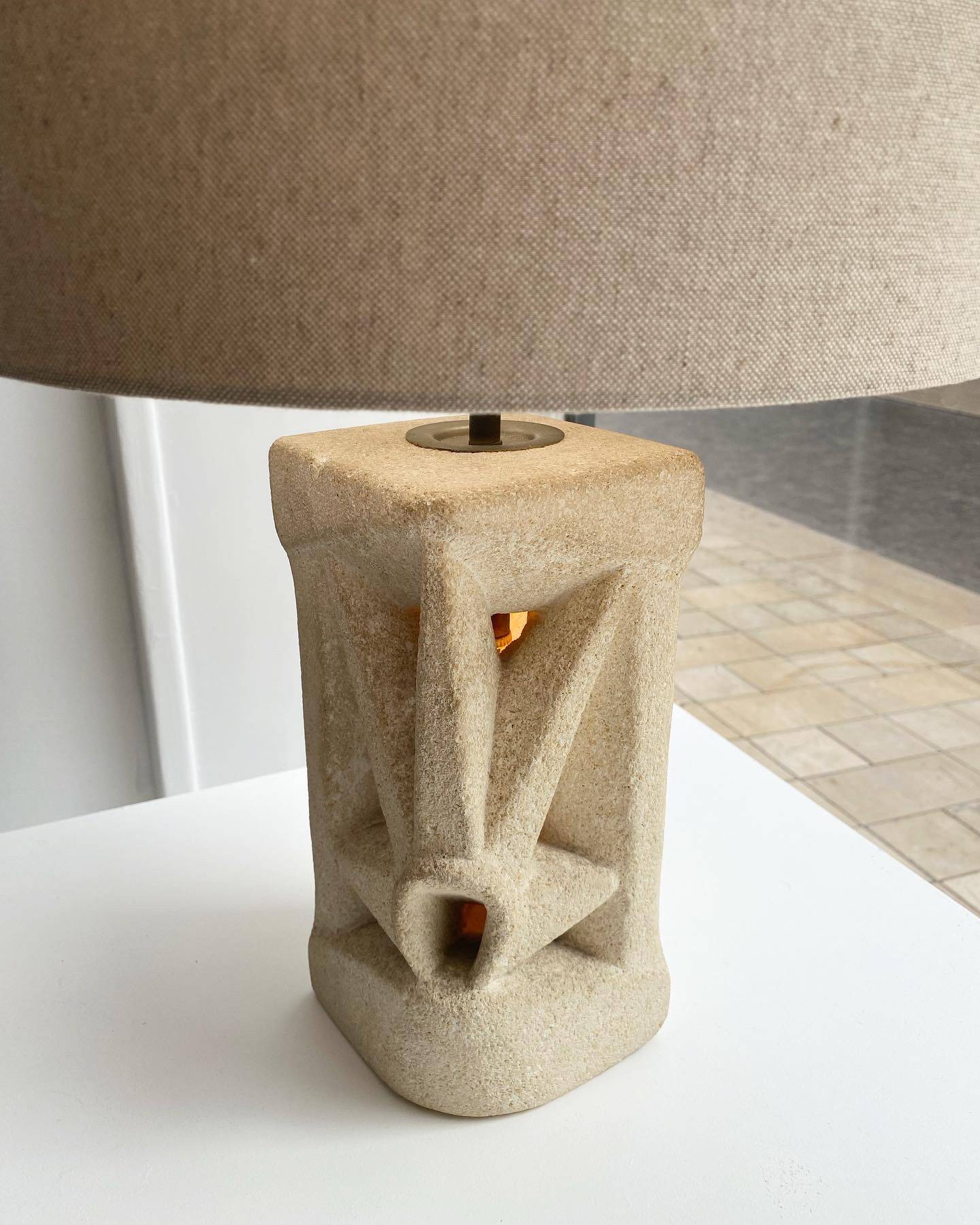 Stone lamp carved by Albert Tormos, vintage