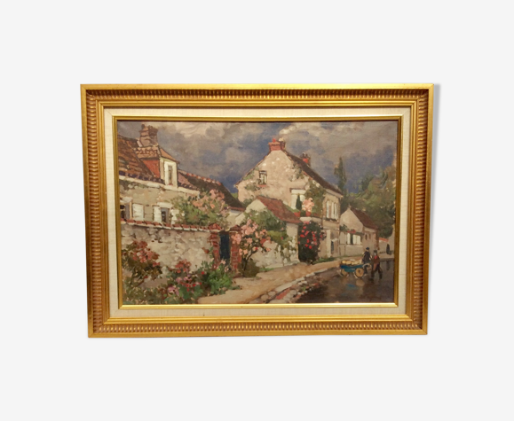 Tableau huile sur toile « village français « peintre valéry sekret né 1950 russe dimension : 40x60cm