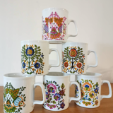 6 cups service, vintage mugs from the 70s, Staffordshire Kiln Craft