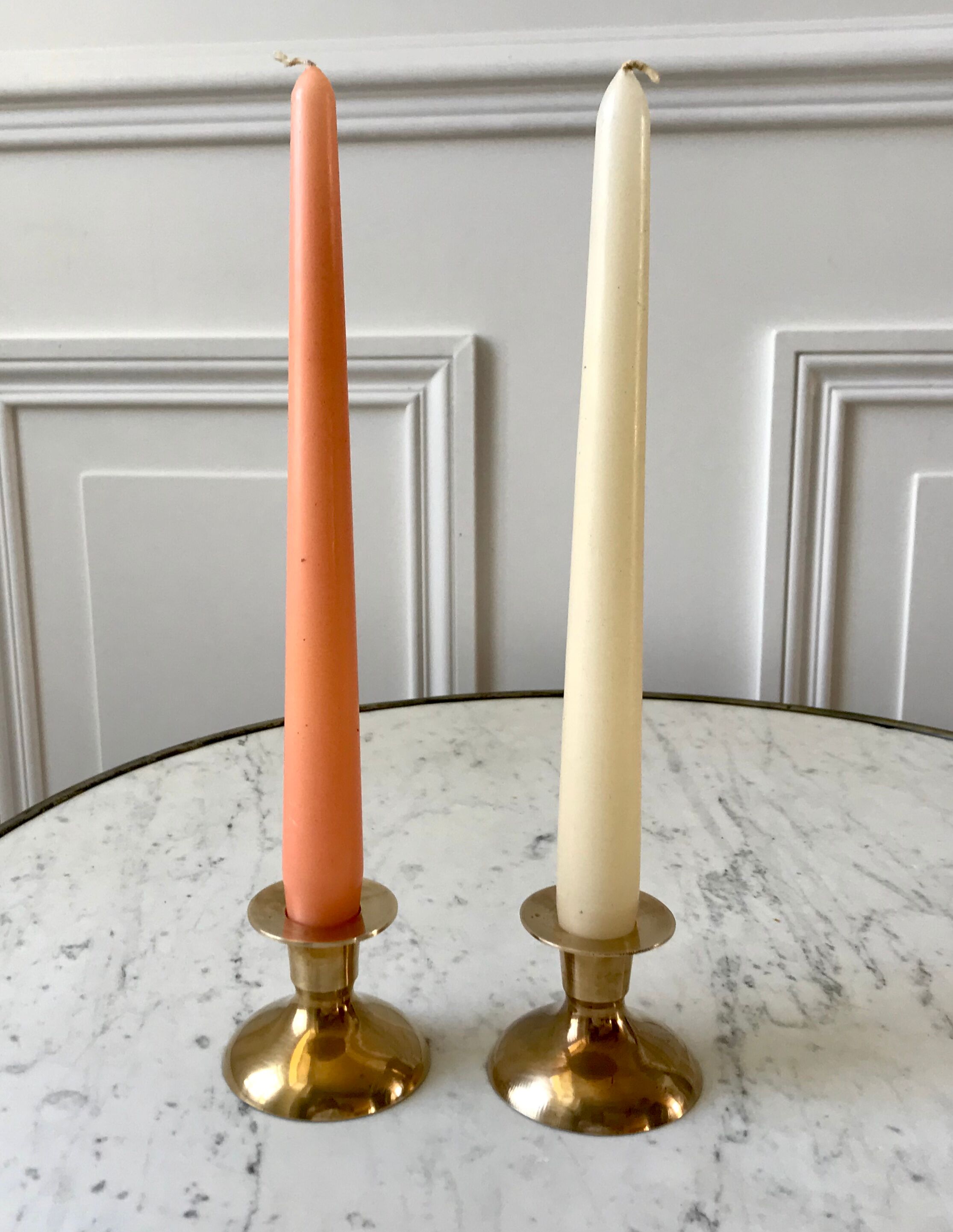 Duo of brass candle holders 20s