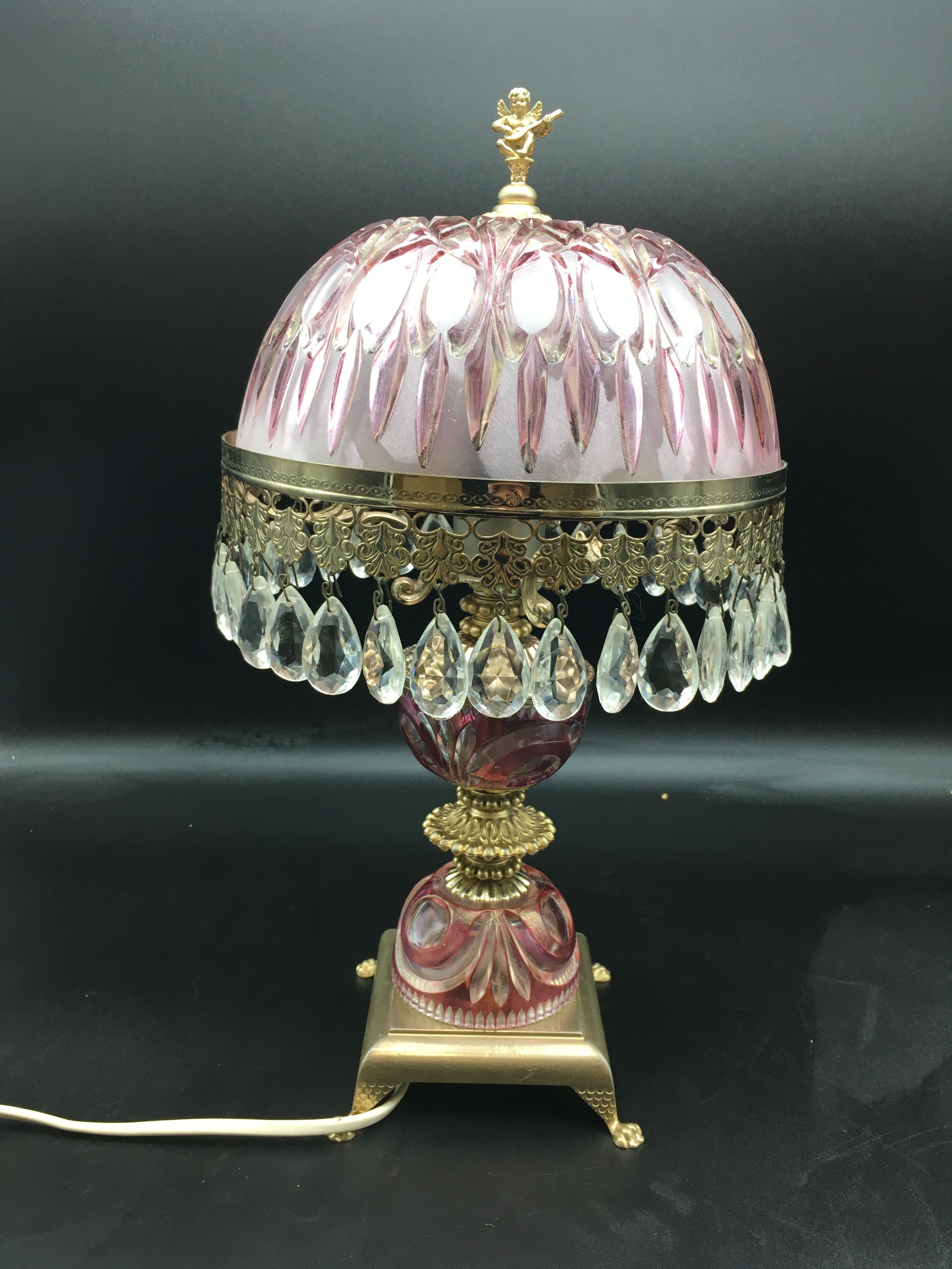 Vintage bedside with grapevines and chiseled crystal