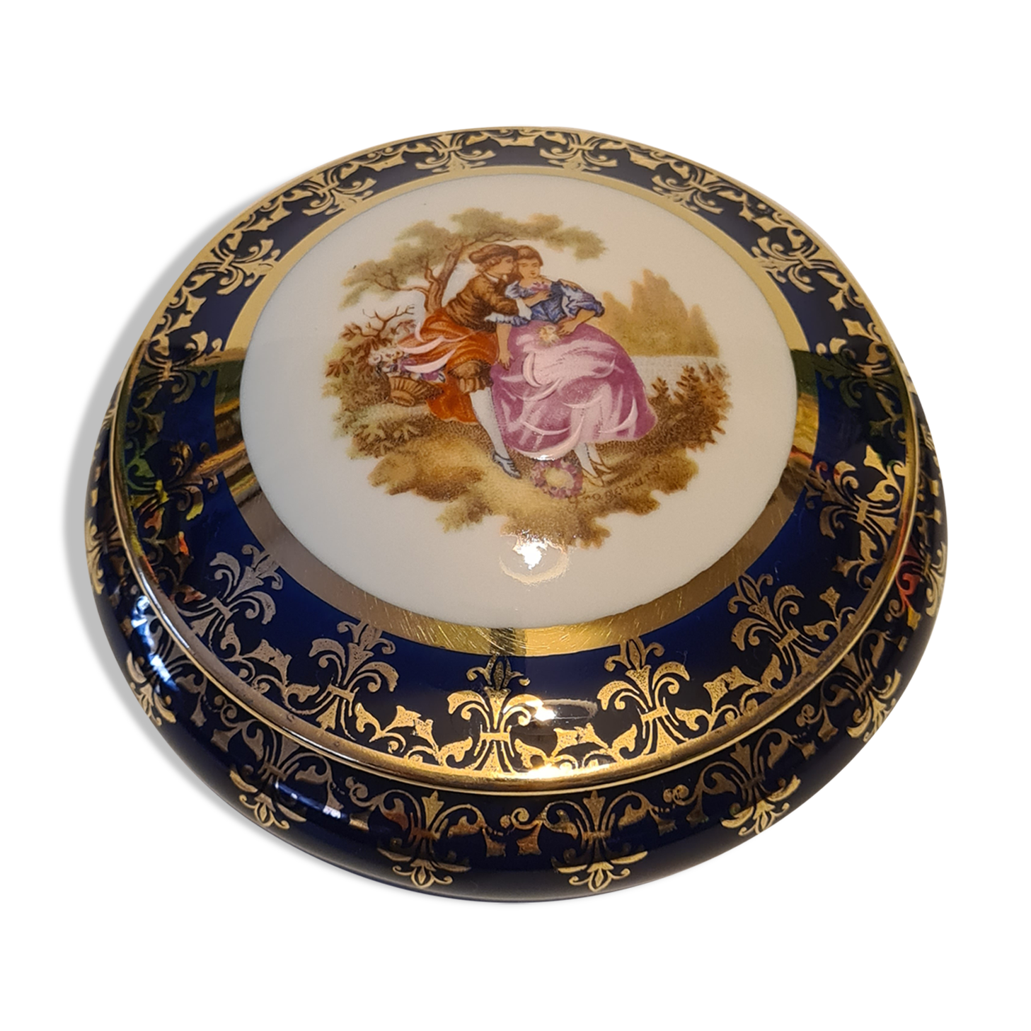 Limoges Blue Porcelain Candy Scene