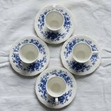 4 tasses anciennes en faïence Sarreguemines bleue et blanche - Soucoupes as