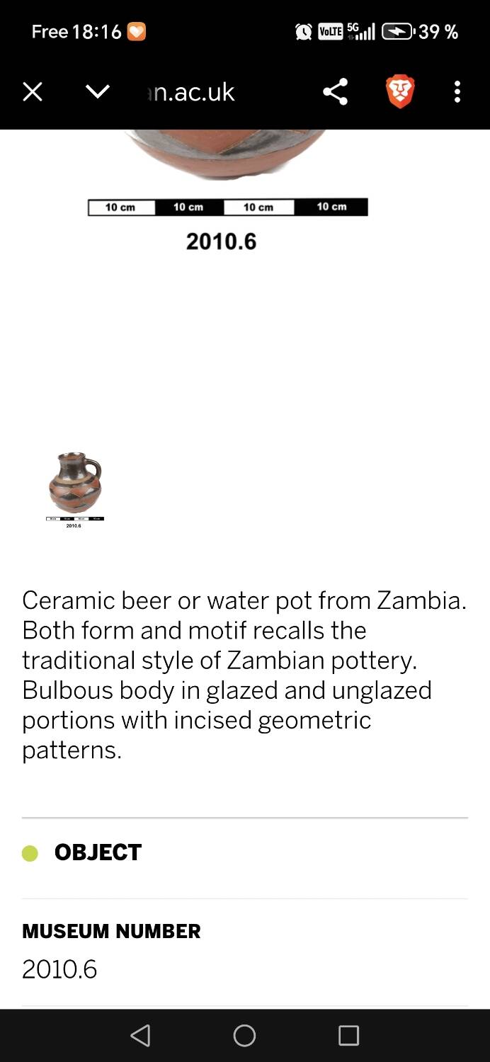 Poterie  africaine traditionnelle Zambie