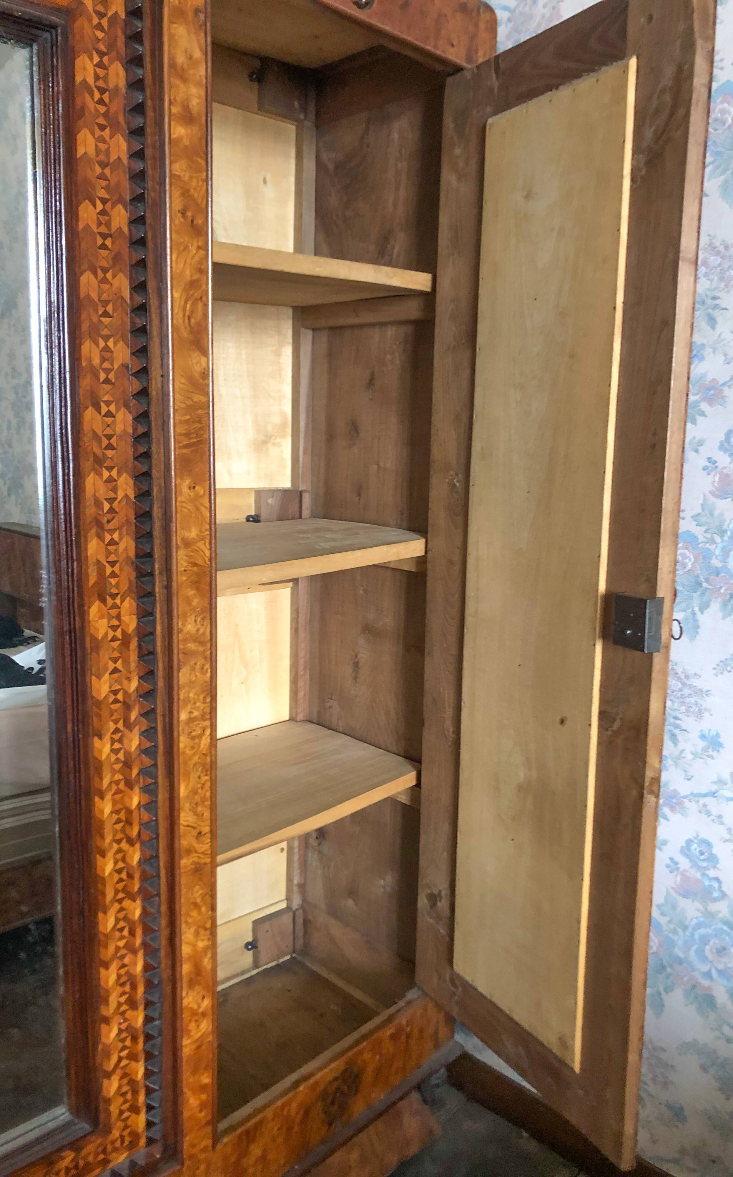 Unique model craftsman's cabinet, cabinetmaker's cabinet, 3-door cabinet, French marquetry furniture