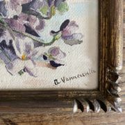 Old painting bouquet of flowers, still life watercolour violets